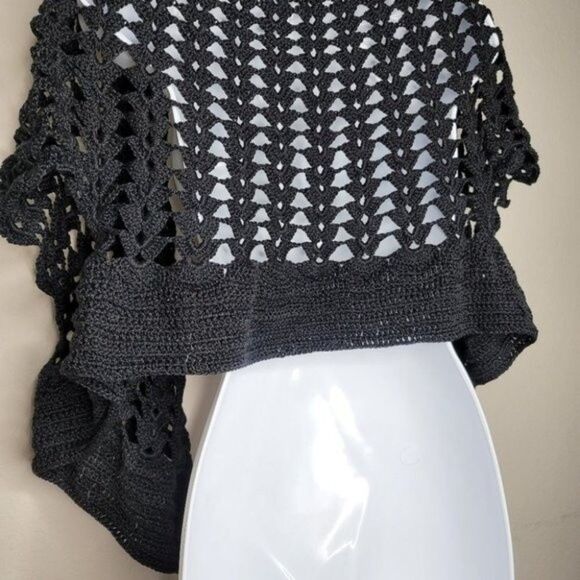 Women’s Black Crochet Cardigan – Lightweight Open Knit Sweater - Picture 8 of 11